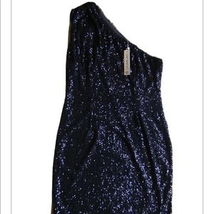 Liumilac Cocktail One Shoulder Navy Blue Sequence Dress XL